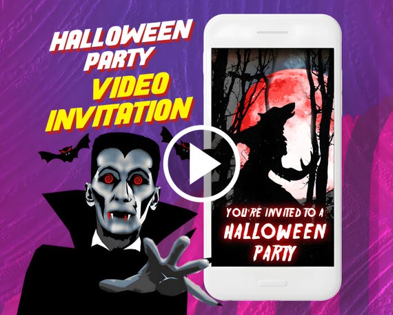 Retro Halloween event birthday party video invitation, scary digital animated invite for mobile