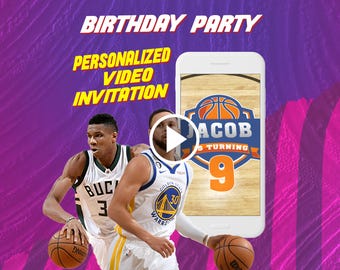 Invitation vidéo d'anniversaire de basket-ball, invitation numérique animée sportive pour mobile