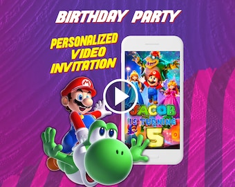 Invitation vidéo de fête d'anniversaire Super Mario Galaxy, invitation numérique animée pour mobile