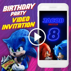 Sonic the Hedgehog Geburtstagsparty Video-Einladung, Sonic 2-Film digital animierte Videoeinladung für Handy, und Einladung