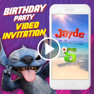 Invito video per festa di compleanno a tema Stitch, invito video animato digitale per cellulare Aloha Hawaii, invito elettronico per bambini