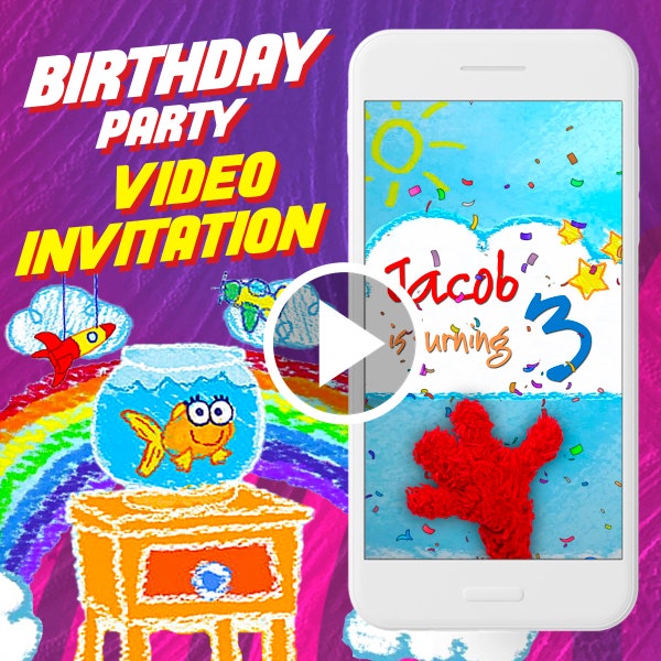 Red monster birthday party video invitation, kids digital animated video invite for mobile, street e invitation