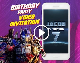 Transformers birthday party video invitation, Optimus Prime digital animated video invite for mobile, autobots e invitation