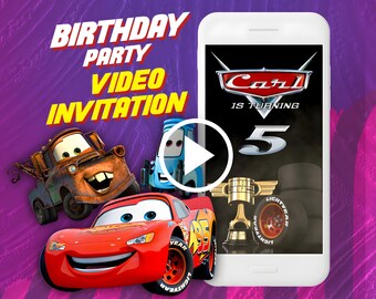 Cars birthday party video invitation, Lightning McQueen digital animated invite for mobile