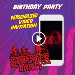 Stranger birthday party video invitation, kids digital animated invite for mobile