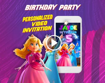 Invitation vidéo de fête d'anniversaire des princesses Super Mario Galaxy, invitation numérique animée pour mobile