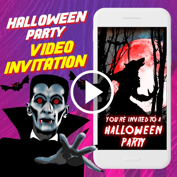 Retro Halloween-Event-Geburtstags-Party-Video-Einladung, gruselige digitale animierte Video-Einladung für Handy, Geist und Einladung