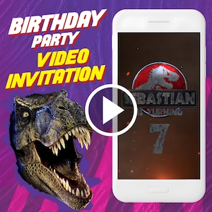 Invito video per la festa di compleanno di Jurassic World, invito video animato digitale con dinosauri per dispositivi mobili, invito elettronico