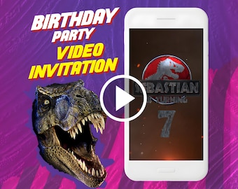 Jurassic world birthday party video invitation, dinosaur digital animated video invite for mobile, e invitation