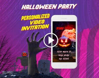 Halloween event birthday party video invitation, scary digital animated invite for mobile