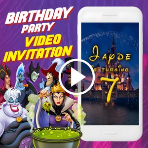 Villains birthday party video invitation, Halloween event digital animated video invite for mobile, e invitation