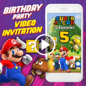 Super Mario Bros Geburtstagsparty Videoeinladung, Mario digital animierte Videoeinladung für Handy, und Einladung