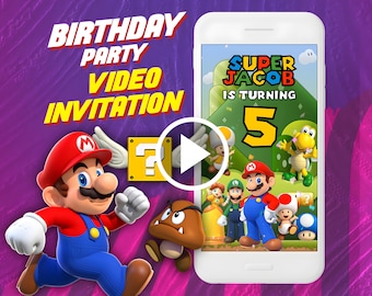 Super Mario bros birthday party video invitation, digital animated invite for mobile