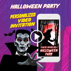 Retro Halloween event birthday party video invitation, scary digital animated invite for mobile
