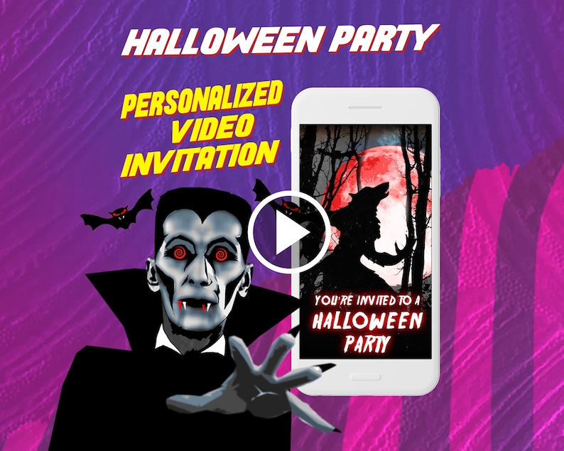 Retro Halloween event birthday party video invitation, scary digital animated invite for mobile