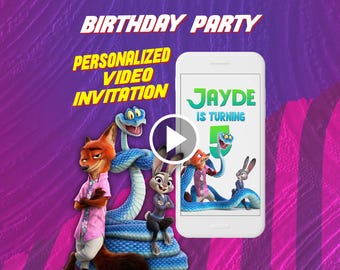 Invitation vidéo Zootopia 2 pour fête d'anniversaire, invitation numérique animée pour enfants pour mobile