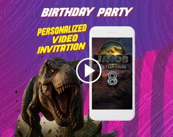 Invitation vidéo de fête d'anniversaire Renaissance du monde jurassique, invitation animée numérique de dinosaures pour mobile