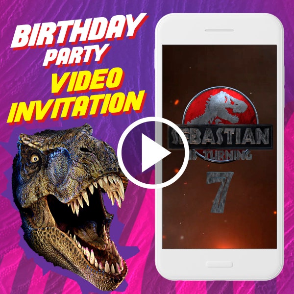 Jurassic World Geburtstagsparty Videoeinladung, Dinosaurier digital animierte Videoeinladung für Handy, und Einladung