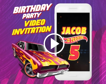 Cars racing birthday party video invitation, hot cars digital animated video invite for mobile, boy e invitation