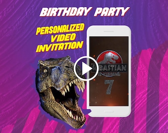 Jurassic world birthday party video invitation, dinosaur digital animated invite for mobile