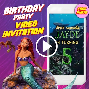 The Little Mermaid movie birthday party video invitation, Ariel digital animated video invite for mobile, girly e invitation