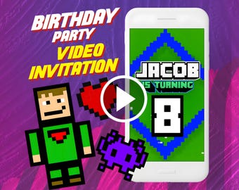 Game birthday party video invitation, gaming digital animated invite for mobile