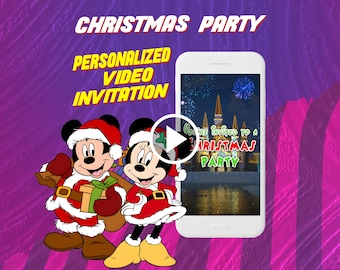 Mickey and Friends Christmas Party Video Invitation, Birthday digital animated invite for mobile
