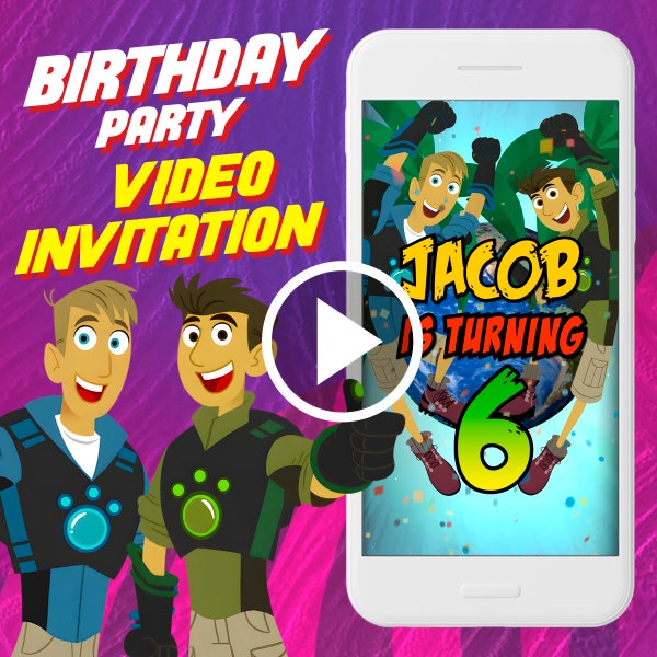 Wild Kratts birthday party video invitation, adventure digital animated video invite for mobile, e invitation
