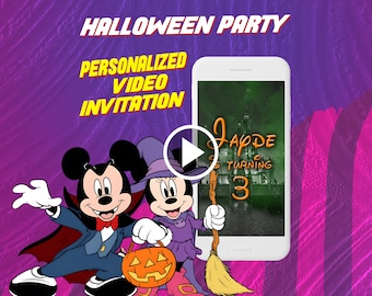 Not So Scary Halloween birthday video invitation, Mickey and friends animated invite for mobile