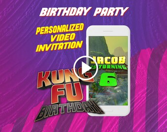 Invitation vidéo de fête d'anniversaire de kung-fu, invitation numérique animée de panda pour mobile