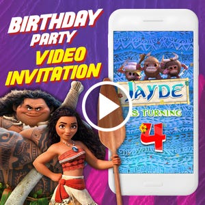 Invito video per la festa di compleanno di Oceania, invito video animato digitale di Maui per dispositivi mobili, invito elettronico per bambini