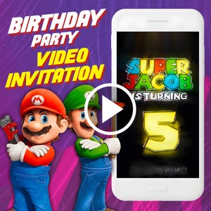 Super Mario Bros Film Geburtstagsparty Video Einladung, Nintendo digital animierte Videoeinladung für Handy, die Einladung