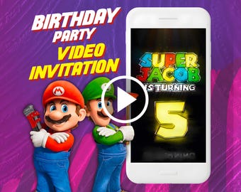 Super Mario bros movie birthday party video invitation, digital animated invite for mobile