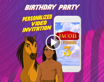 Faire-part vidéo Spirit Stallion of the Cimarron pour fête d'anniversaire, invitation animée numérique cheval pour mobile