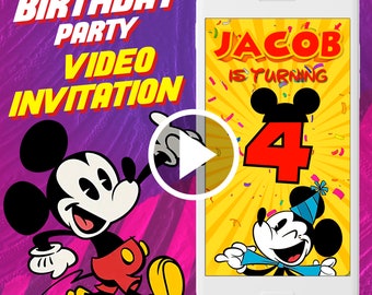 Mickey mouse birthday party video invitation, Mickey 90 digital animated video invite for mobile, Disney e invitation