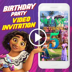 Encanto birthday party video invitation, Madrigal digital animated video invite for mobile, Mirabel and Isabela e invitation