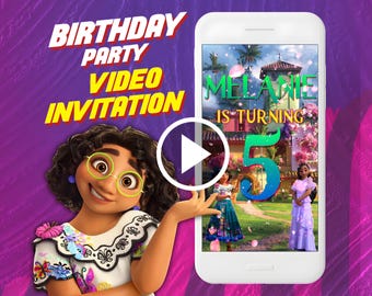 Encanto birthday party video invitation, Madrigal digital animated invite for mobile