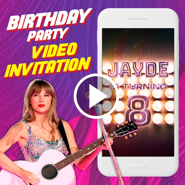 Taylor Swift birthday party video invitation, singer digital animated video invite for mobile, girly e invitation