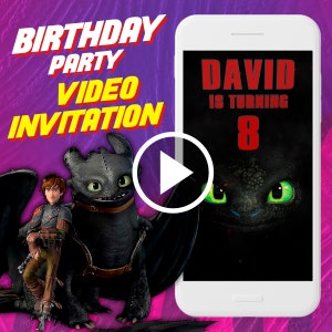 How to train your dragon birthday party video invitation, toothless digital animated video invite for mobile, night fury e invitation