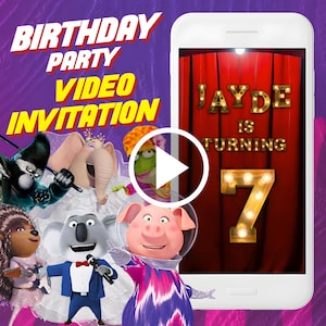 Sing birthday party video invitation, sing 2 movie digital animated video invite for mobile, e invitation
