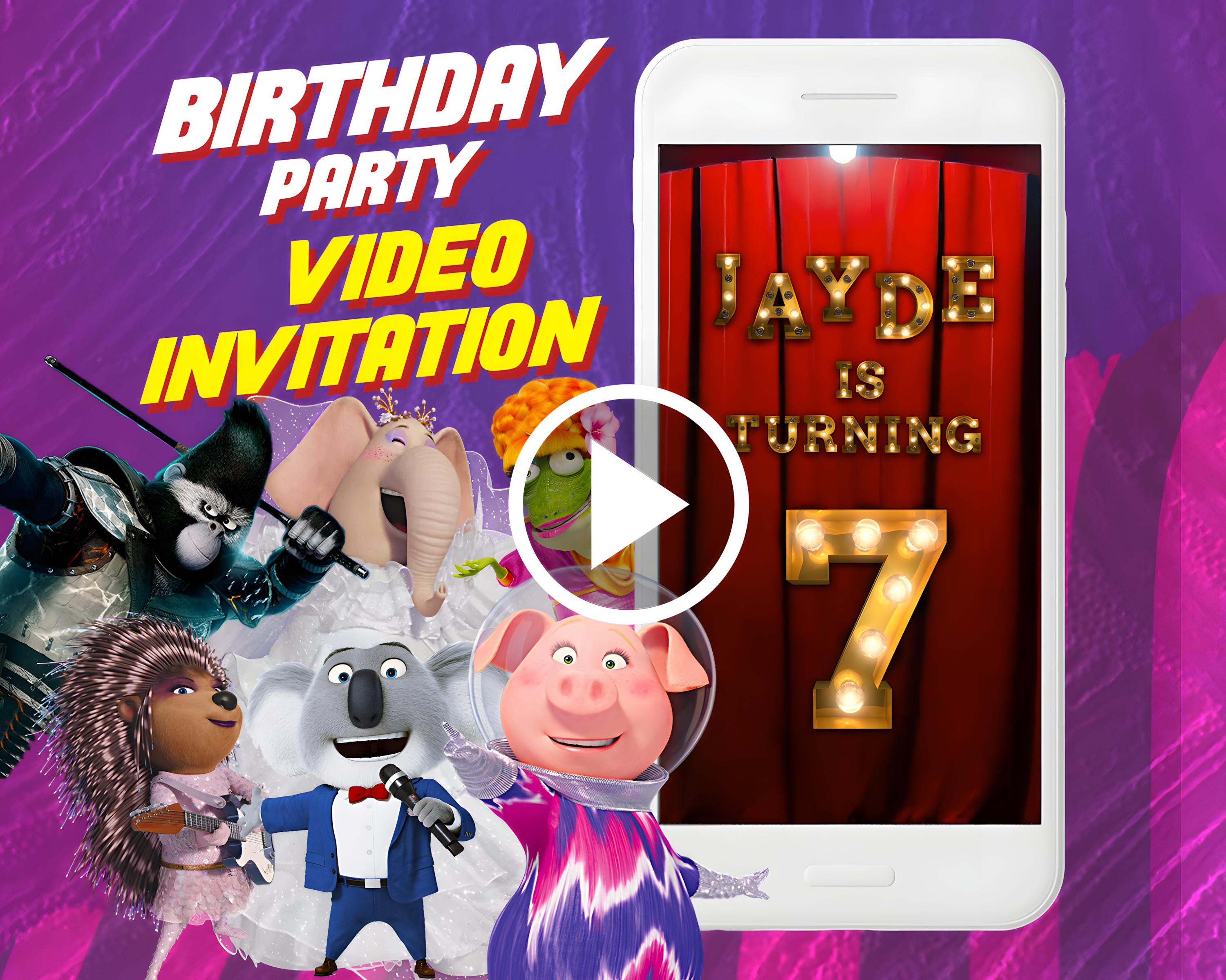 Sing birthday party video invitation, sing 2 movie digital animated video invite for mobile, e invitation