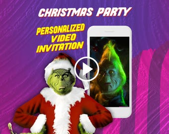 Invitation vidéo de fête d'anniversaire de film Grinch, invitation animée numérique d'événement de Noël pour mobile
