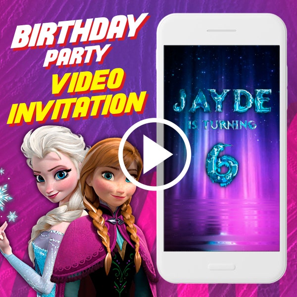 Frozen birthday party video invitation, Elsa digital animated video invite for mobile, Anna e invitation