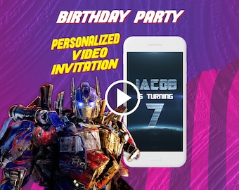 Transformers birthday party video invitation, Optimus Prime digital animated invite for mobile