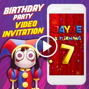The amazing digital circus birthday party video invitation, Pomni digital animated video invite for mobile, kids e invitation
