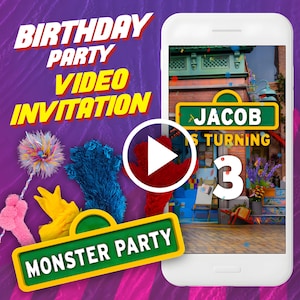 Invito video per festa di compleanno di mostri, invito video animato digitale per bambini per dispositivi mobili, invito elettronico a tema mostri di strada