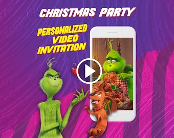 The Grinch birthday party video invitation, Christmas event digital animated invite for mobile