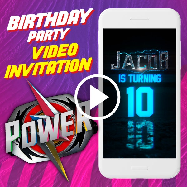 Power boys and girls birthday party video invitation, digital animated video invite for mobile, superheroes e invitation