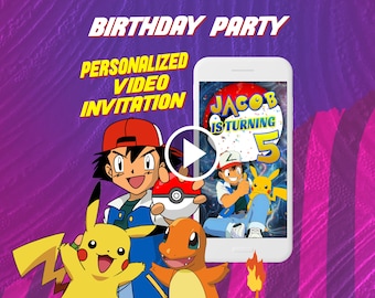 Invitation vidéo d'anniversaire Pokemon, invitation numérique animée pour mobile