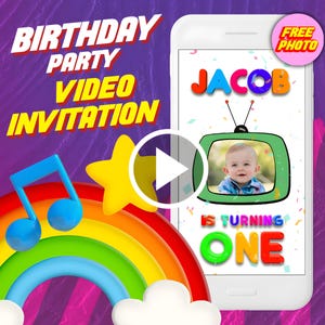 Convite de vídeo para festa de aniversário, convite de vídeo animado digital para crianças para celular, convite eletrônico para bebê